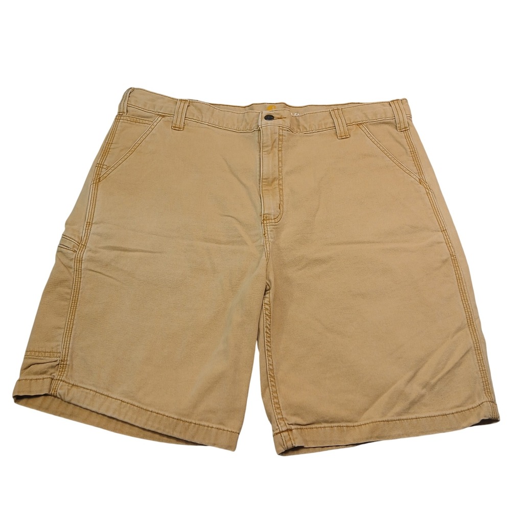 Carhartt Mens Relaxed Fit Carpenter Shorts Tan Canvas Utility Workwear Size 40